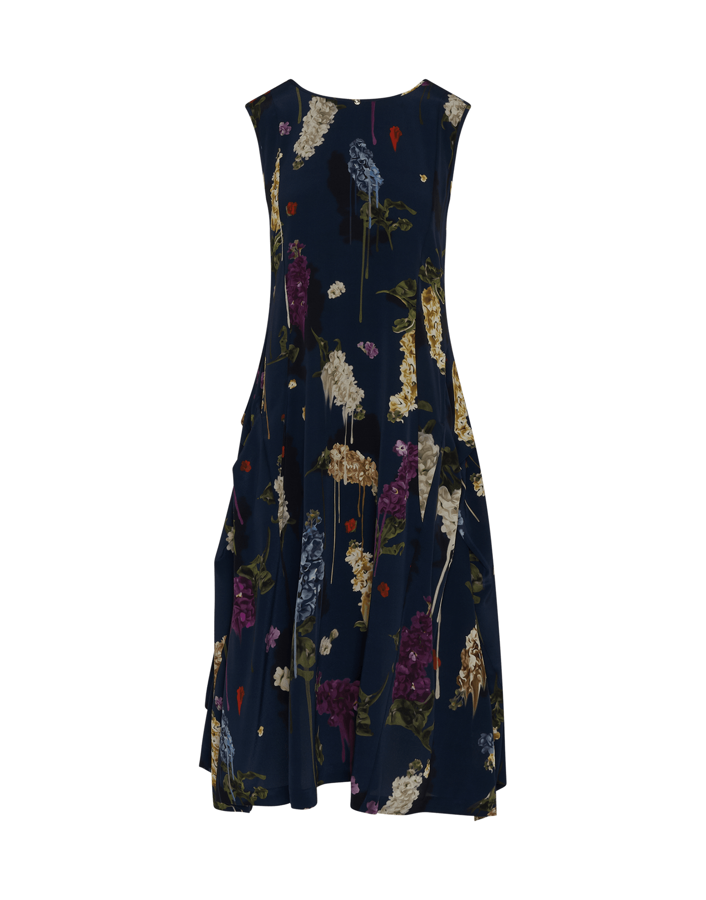 DAPPLED LIGHT FLOWING SLEEVELESS DRESS IN FLORAL PRINTED SILK