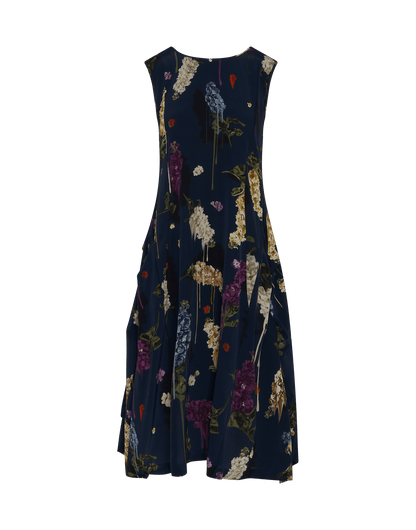 DAPPLED LIGHT FLOWING SLEEVELESS DRESS IN FLORAL PRINTED SILK