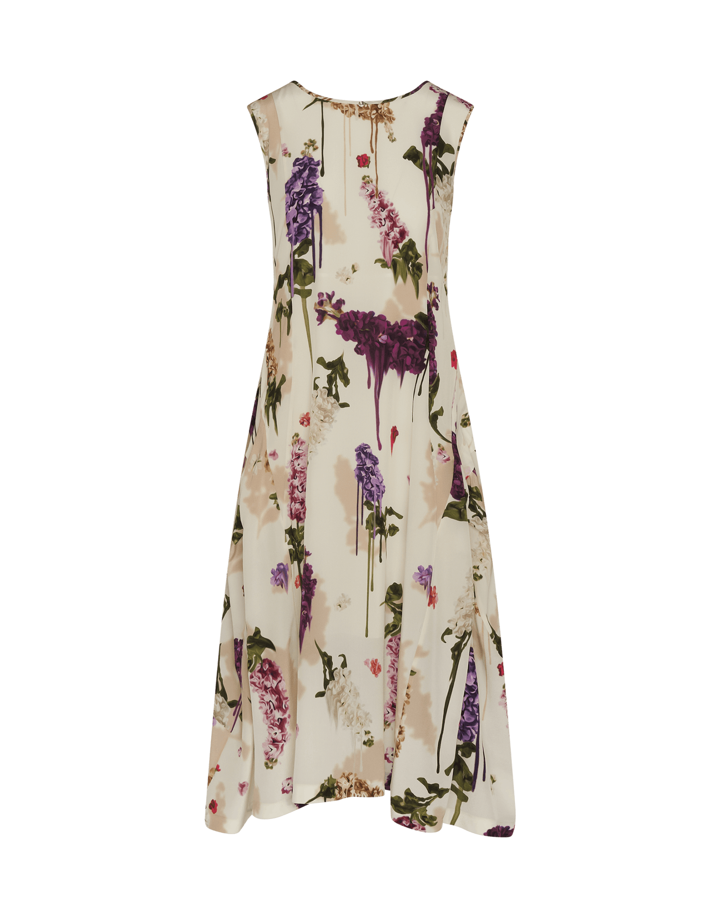 DAPPLED LIGHT FLOWING SLEEVELESS DRESS IN FLORAL PRINTED SILK