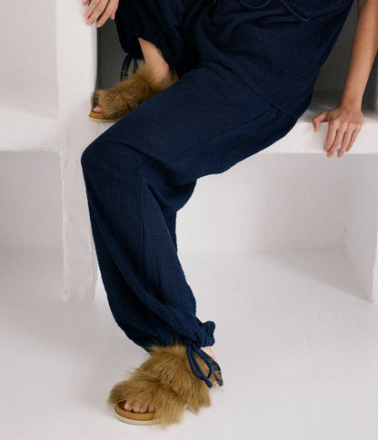 DUSKA LONG-HAIR SHEARLING SLIDE TAN