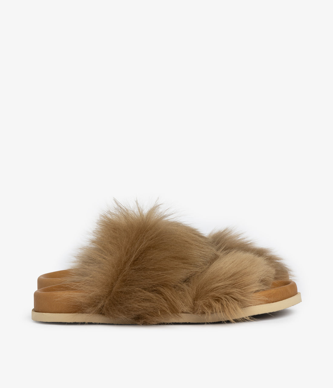 DUSKA LONG-HAIR SHEARLING SLIDE TAN