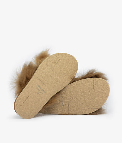 DUSKA LONG-HAIR SHEARLING SLIDE TAN