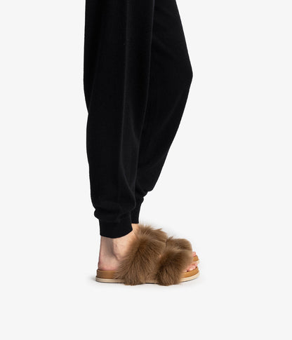 DUSKA LONG-HAIR SHEARLING SLIDE TAN