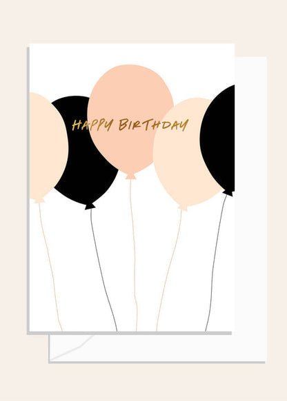 Illustration of balloons with 'Happy Birthday' text on a white background