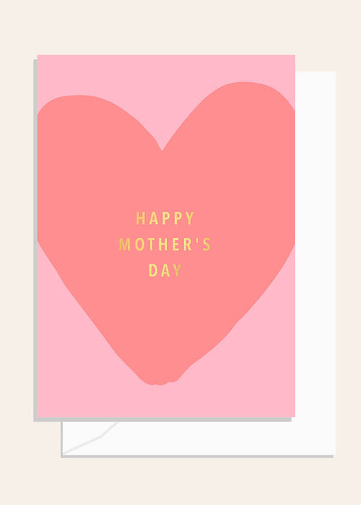 Greeting card with a pink heart and 'Happy Mother's Day' text on a light pink background