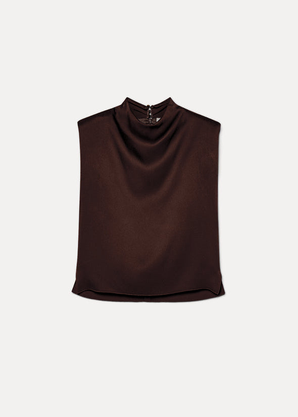 Brown sleeveless top on a light gray background