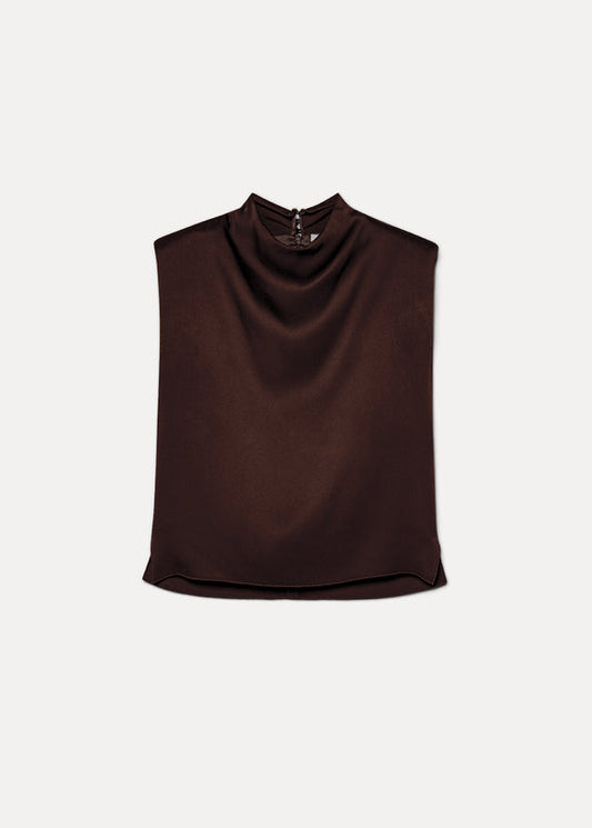 Brown sleeveless top on a light gray background