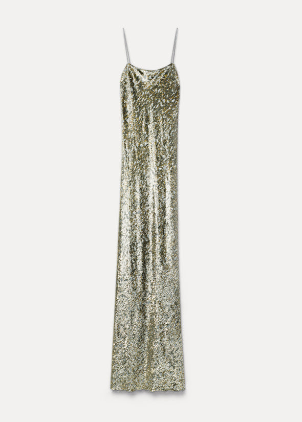 Long lurex velvet dress on a white background