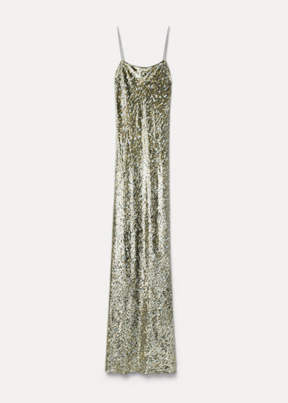 Long lurex velvet dress on a white background