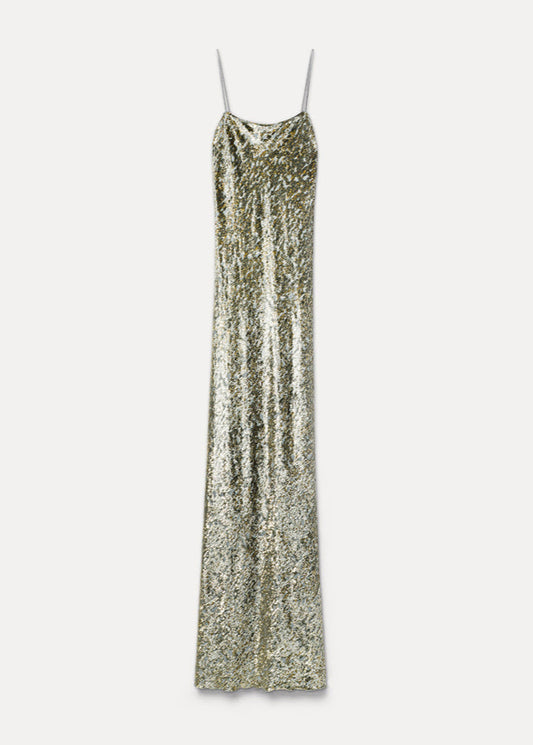 Long lurex velvet dress on a white background