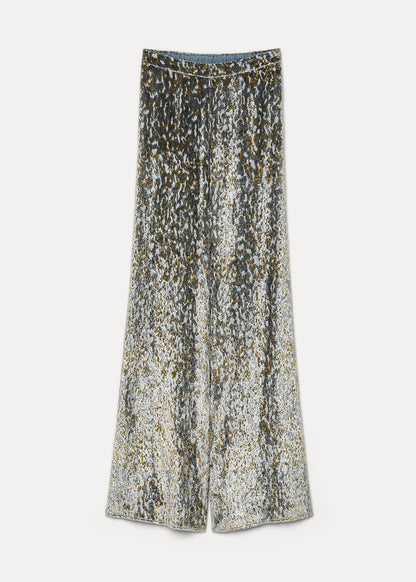 Wide-leg pants with a pattern on a white background