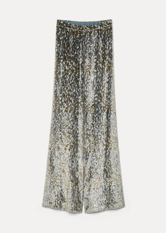 Wide-leg pants with a pattern on a white background