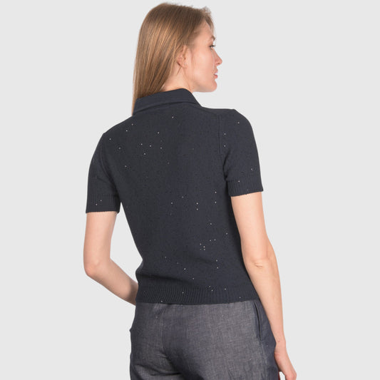 SEQUIN POLO KNIT IN NAVY