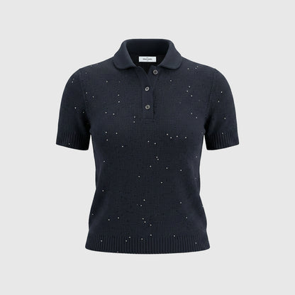SEQUIN POLO KNIT IN NAVY
