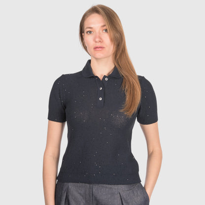 SEQUIN POLO KNIT IN NAVY