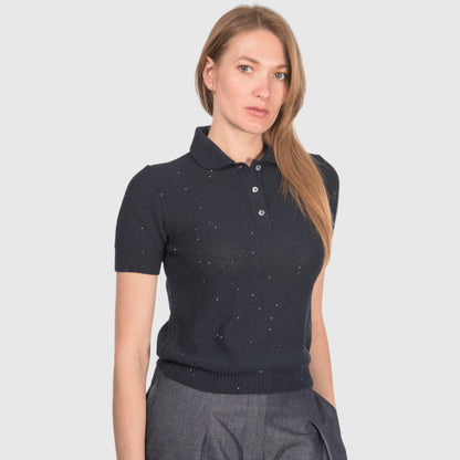 SEQUIN POLO KNIT IN NAVY