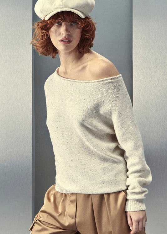 CASHMERE BOAT NECK MICRO SEQUINS