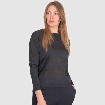 SILK BLEND BOAT NECK KNIT IN BLACK