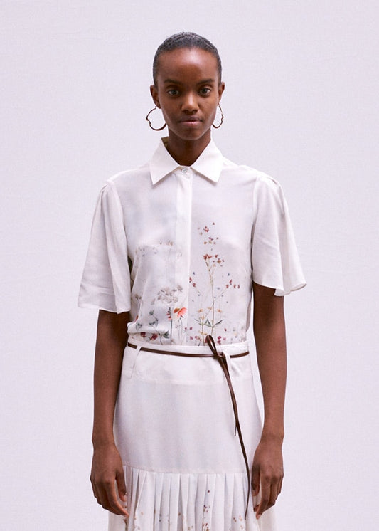 CRIDA Milano Calendula Shirt in White Flower floral viscose crêpe