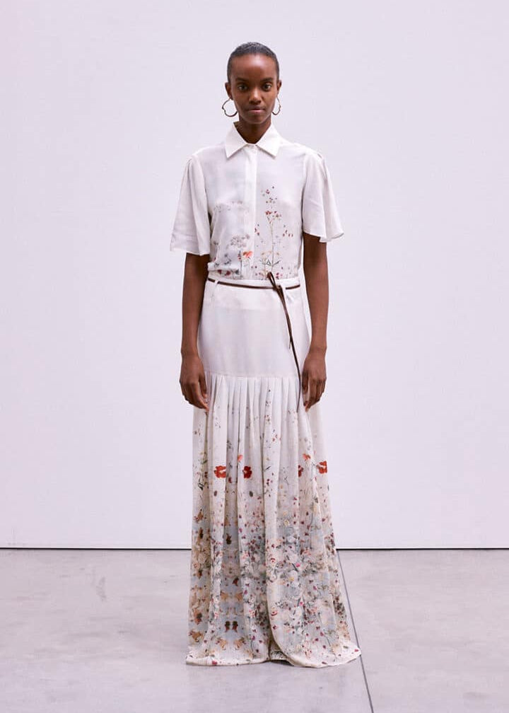 CRIDA Milano Calendula Shirt in White Flower floral viscose crêpe