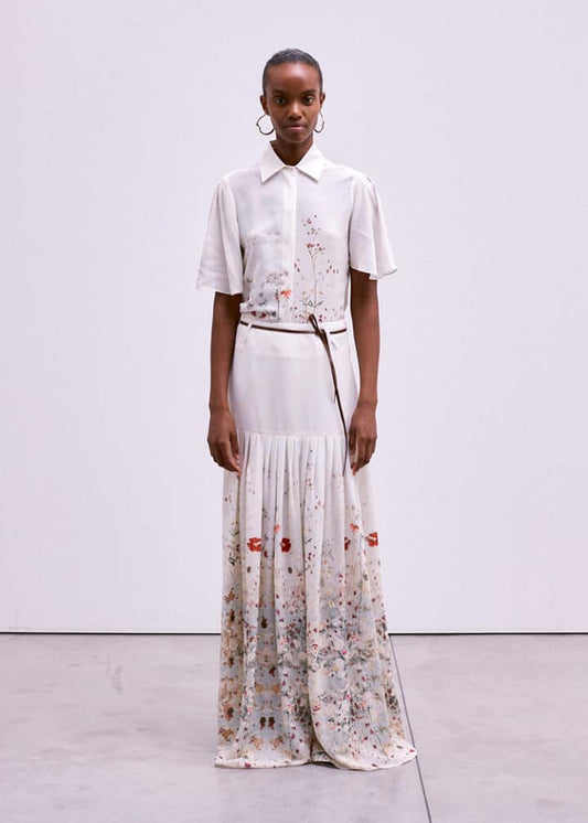 CRIDA Milano Calendula Shirt in White Flower floral viscose crêpe