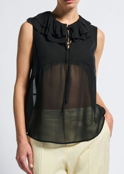 PEEP SLEEVELESS TOP W RUFFLE COLLAR