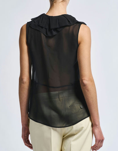 PEEP SLEEVELESS TOP W RUFFLE COLLAR