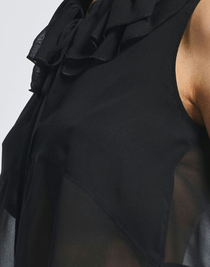 PEEP SLEEVELESS TOP W RUFFLE COLLAR