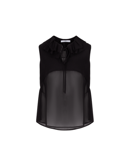 PEEP SLEEVELESS TOP W RUFFLE COLLAR