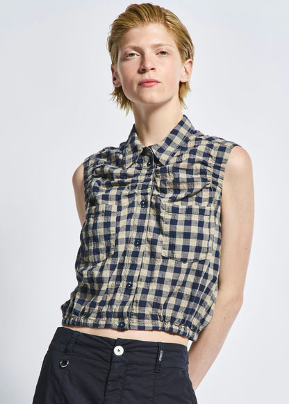 BREATHE CHECKED SLEEVELESS SHIRT