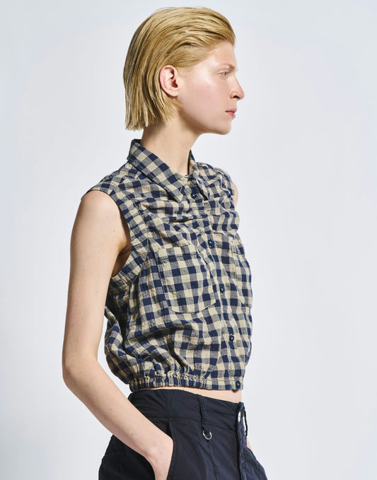 BREATHE CHECKED SLEEVELESS SHIRT