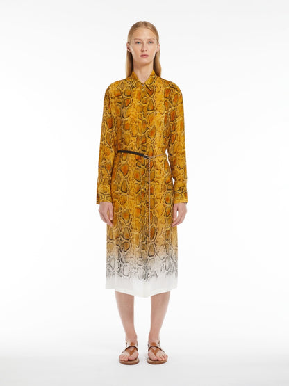 NEREO PRINTED SILK YELLOW PYTHON SHIRT DRESS