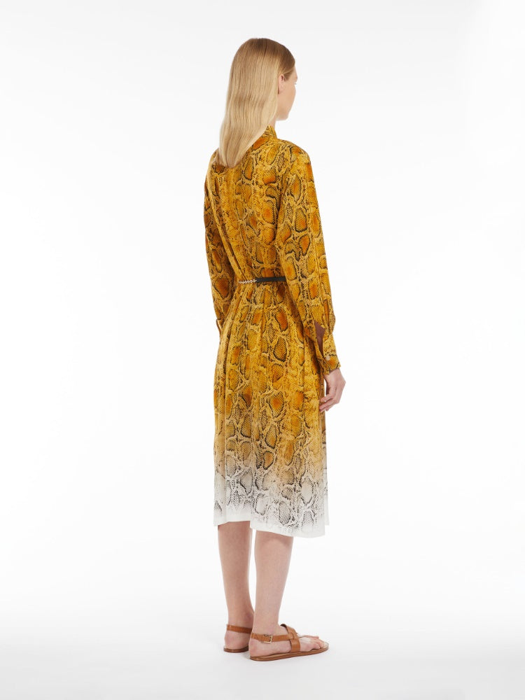 NEREO PRINTED SILK YELLOW PYTHON SHIRT DRESS