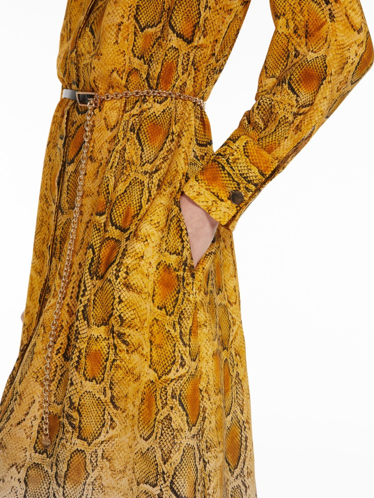 NEREO PRINTED SILK YELLOW PYTHON SHIRT DRESS