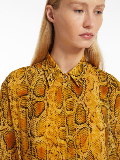 NEREO PRINTED SILK YELLOW PYTHON SHIRT DRESS