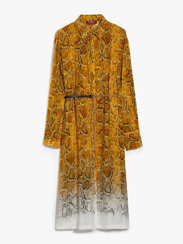 NEREO PRINTED SILK YELLOW PYTHON SHIRT DRESS