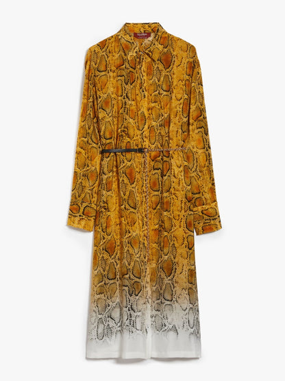 NEREO PRINTED SILK YELLOW PYTHON SHIRT DRESS