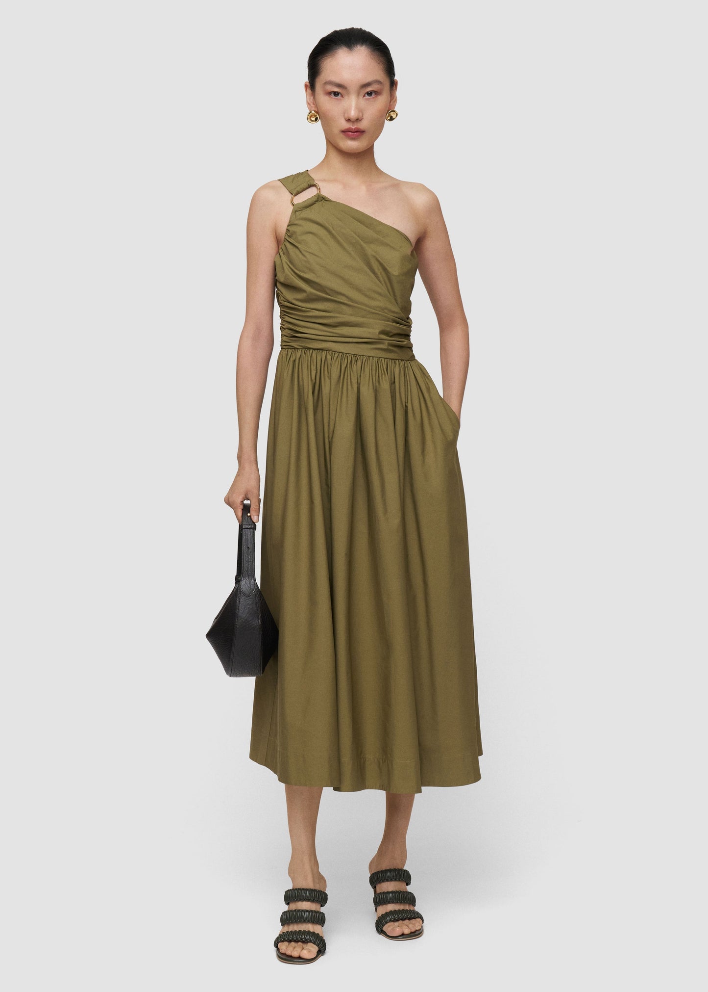 ROS ONE SHOULDER DRESS W MIDI SKIRT FIG LEAF