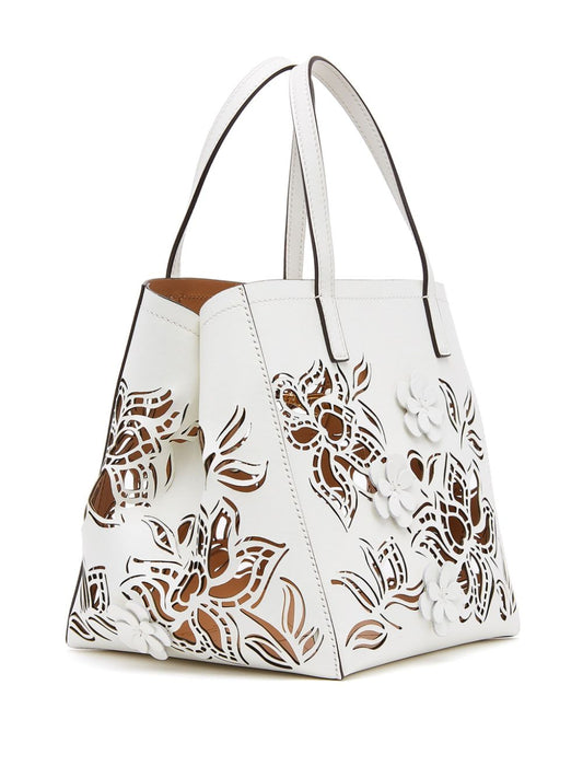 MINI LASER CUT FLORAL SQUARE TOTE WHITE