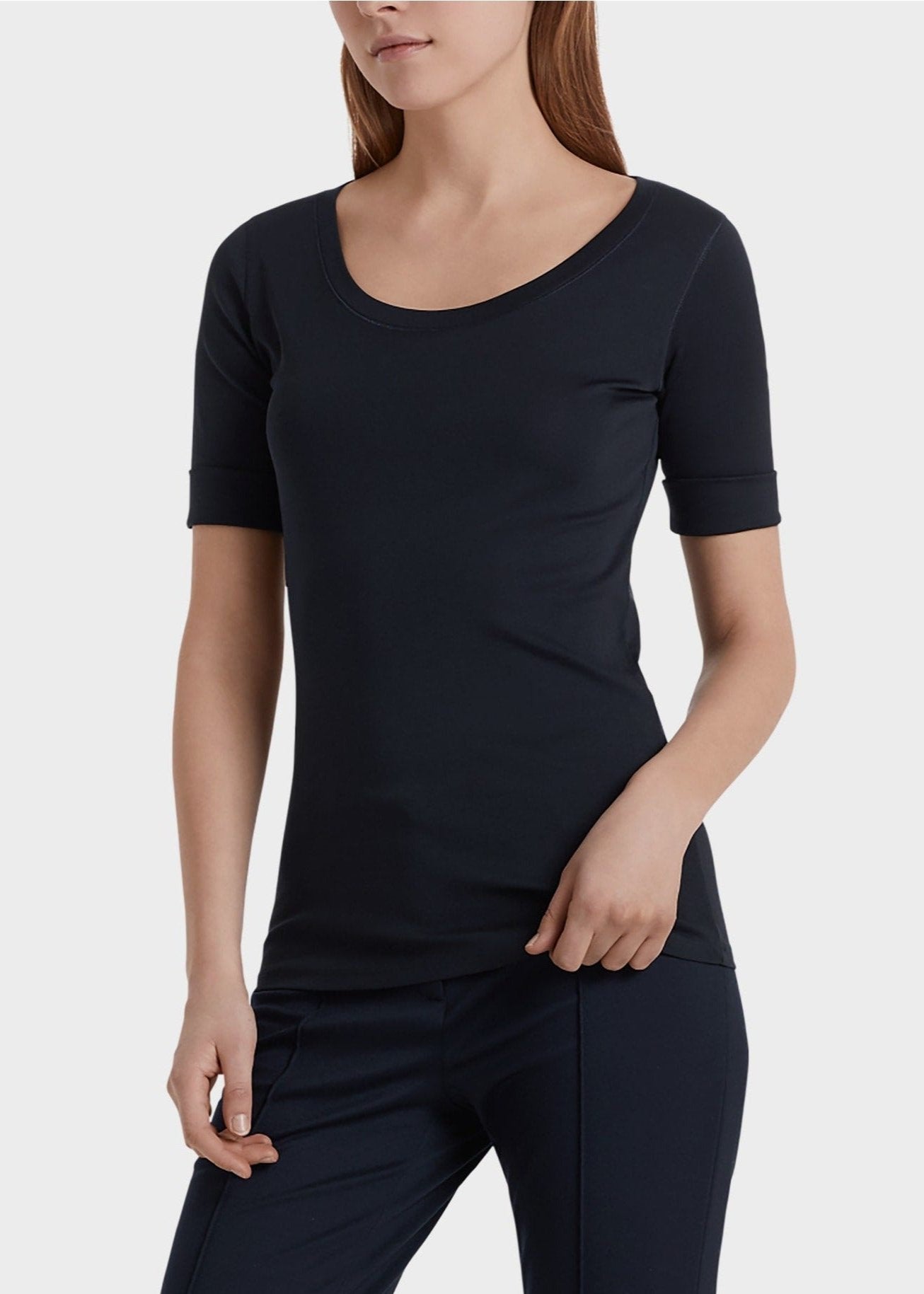 SCOOP SMOOTH NECK T-SHIRT - NAVY