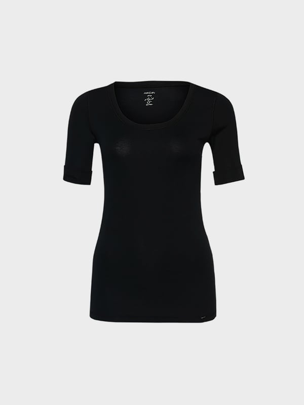 SCOOP SMOOTH NECK T-SHIRT - BLACK
