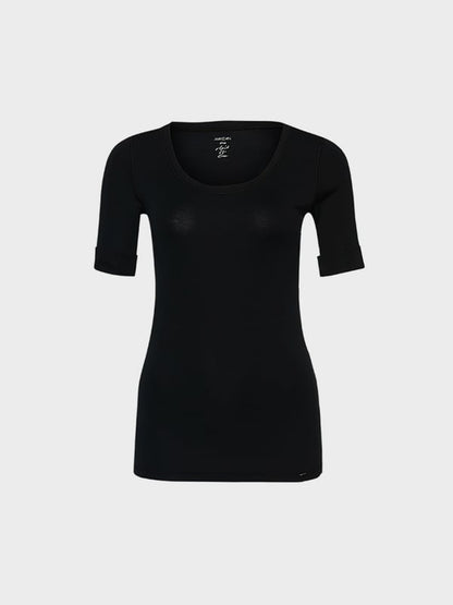 SCOOP SMOOTH NECK T-SHIRT - BLACK