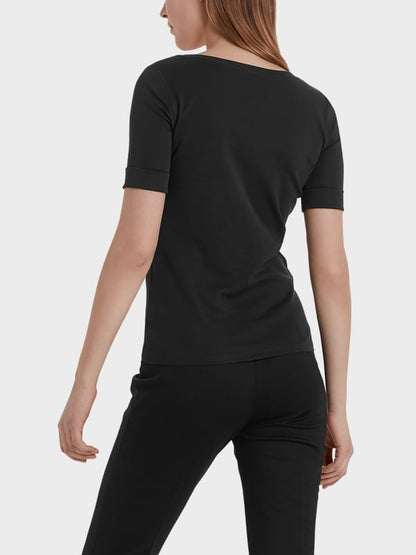 SCOOP SMOOTH NECK T-SHIRT - BLACK
