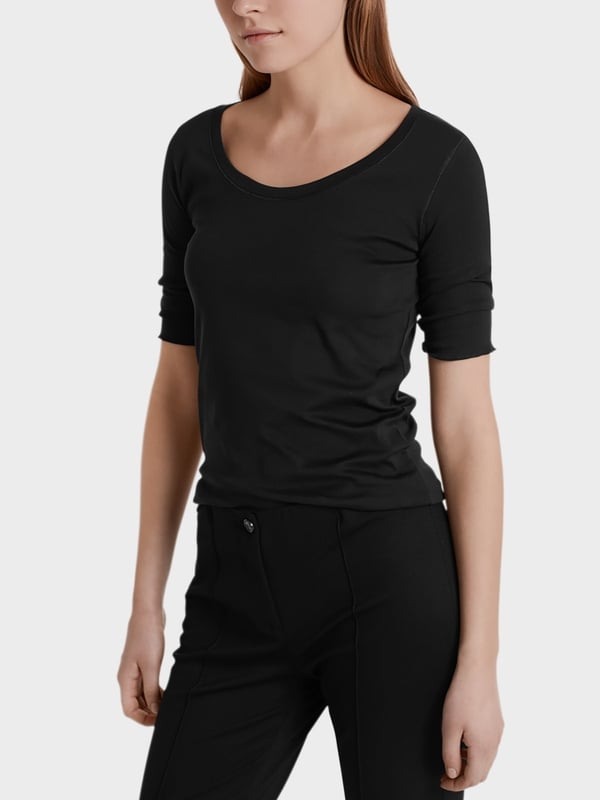 SCOOP SMOOTH NECK T-SHIRT - BLACK