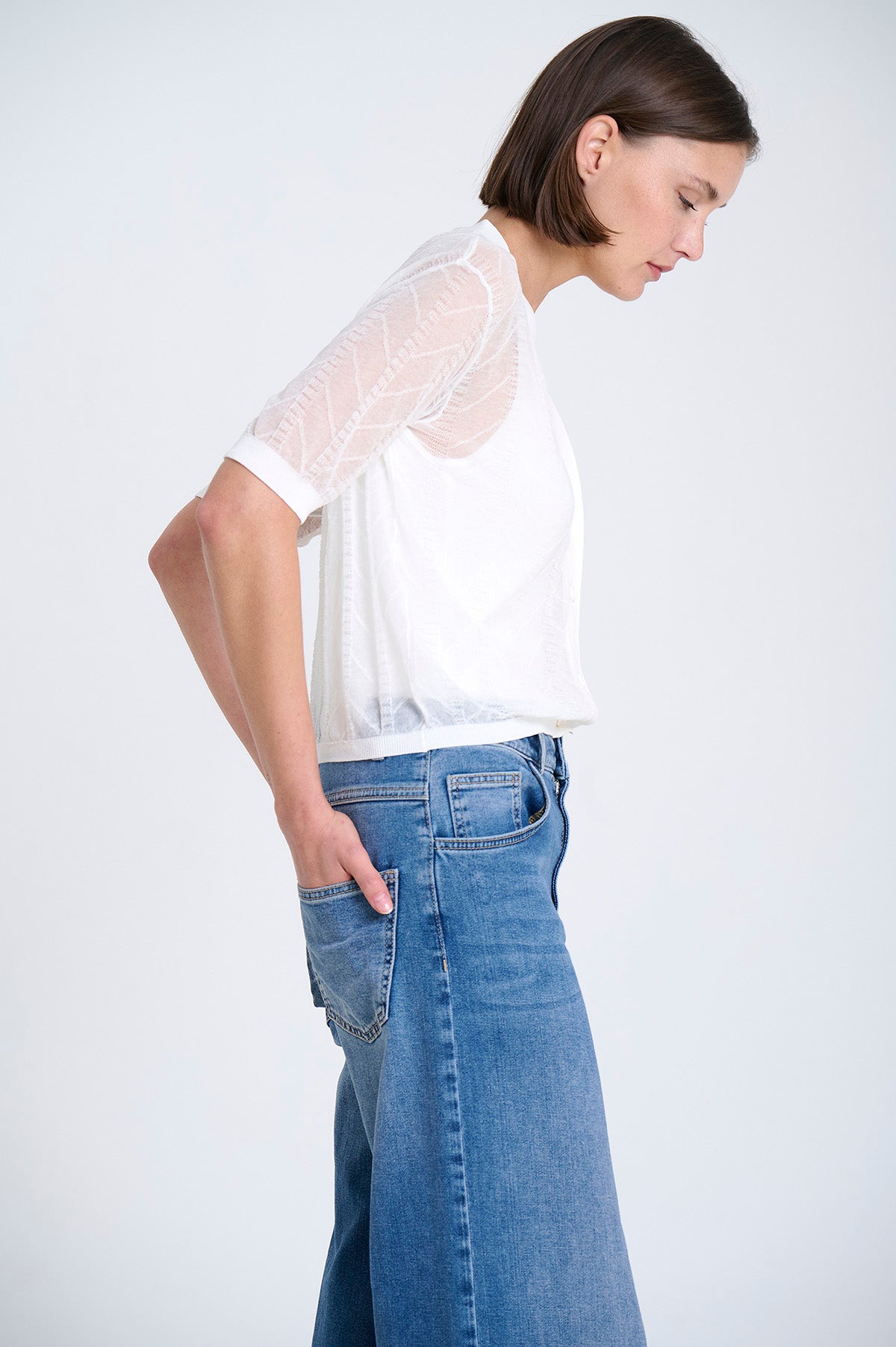 SHEER KNITTED CARDIGAN IN ECRU