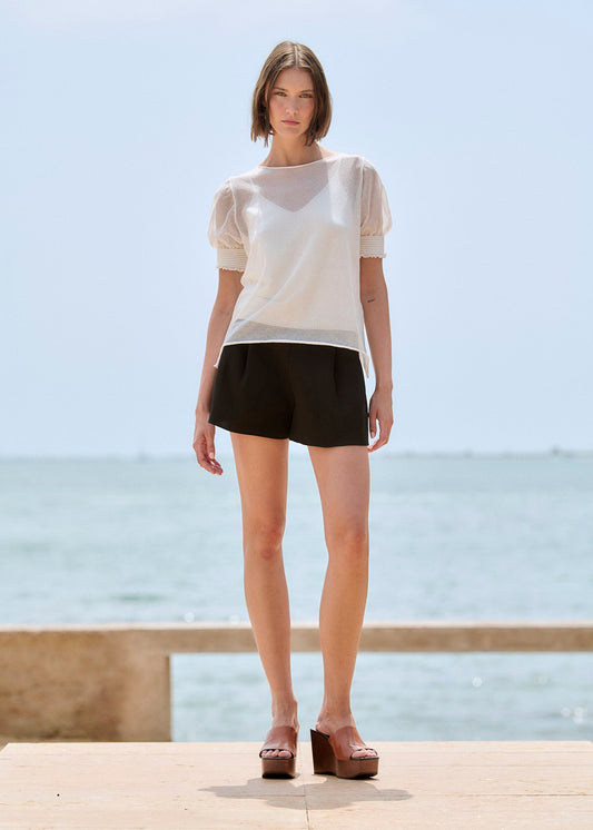 SHEER KNITTED TOP W FULL SLEEVE ECRU