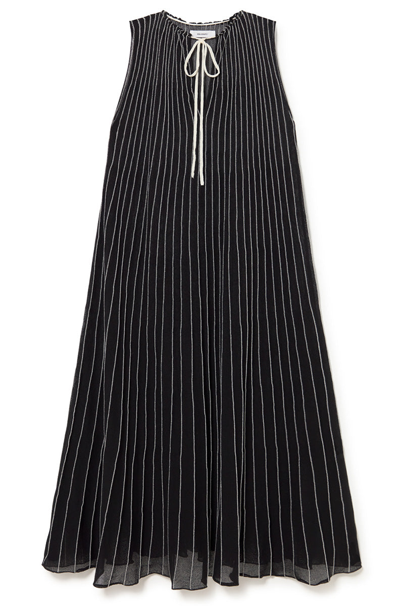 V-NECK KNTTED DRESS BLACK & WHITE STRIPES
