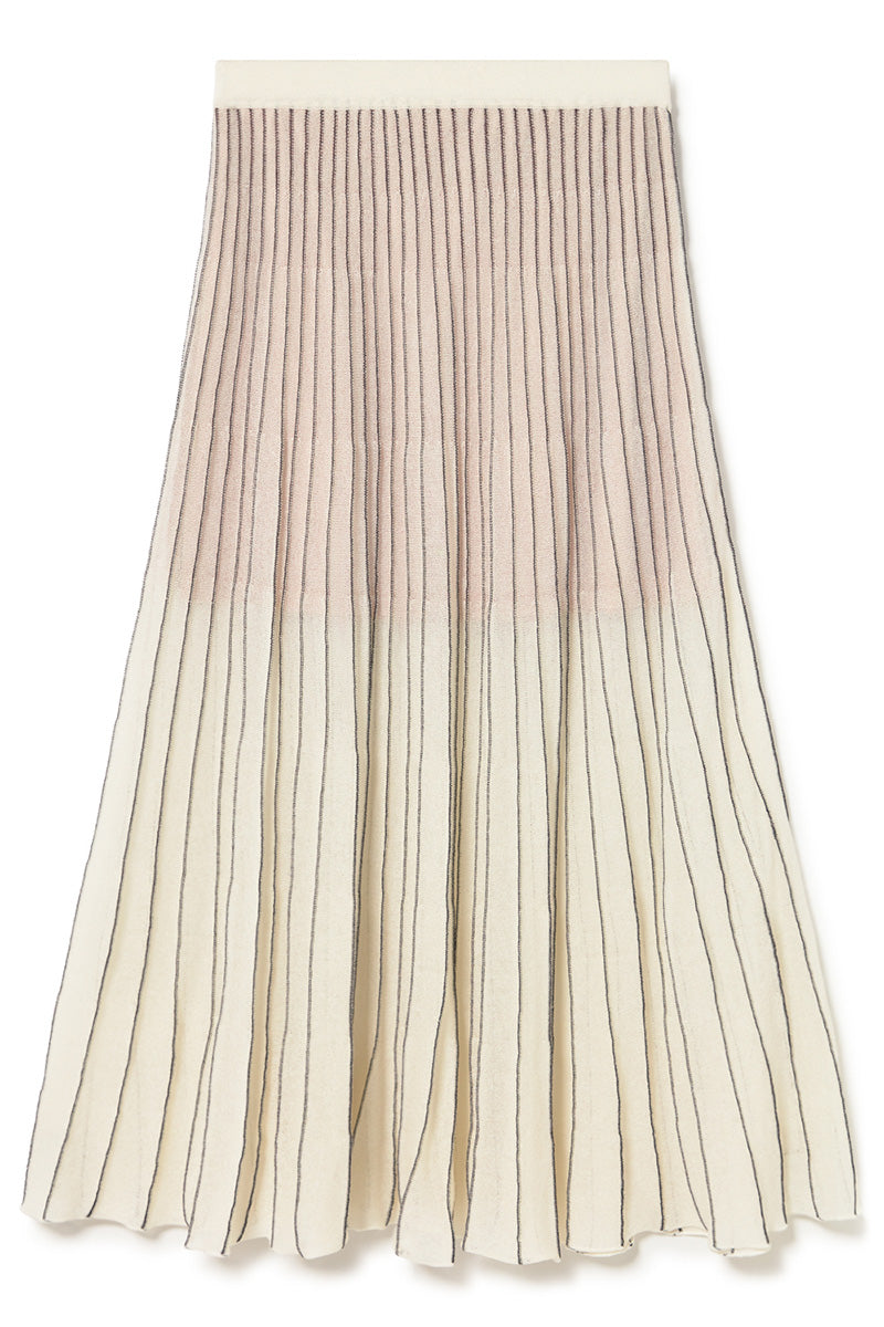 CREAM W BLACK STRIPE KNITTED SKIRT W SHEER HEM