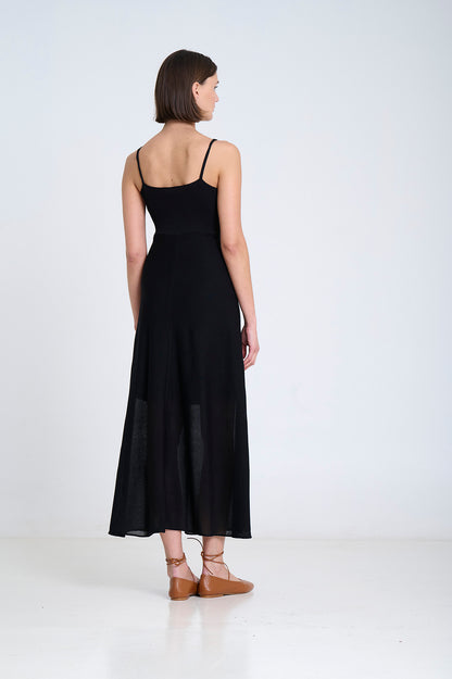 KNITTED SLIP DRESS W RUFFLES BLACK