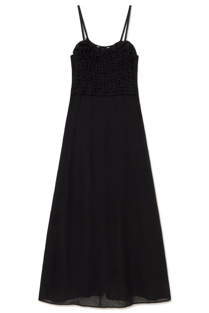 KNITTED SLIP DRESS W RUFFLES BLACK